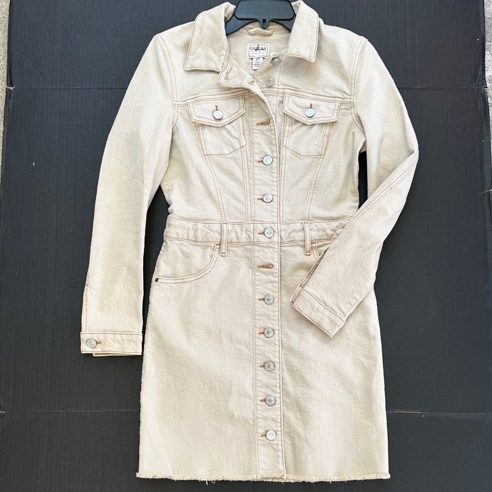 New Guess Cream Denim Long Sleeve Dress SZ S